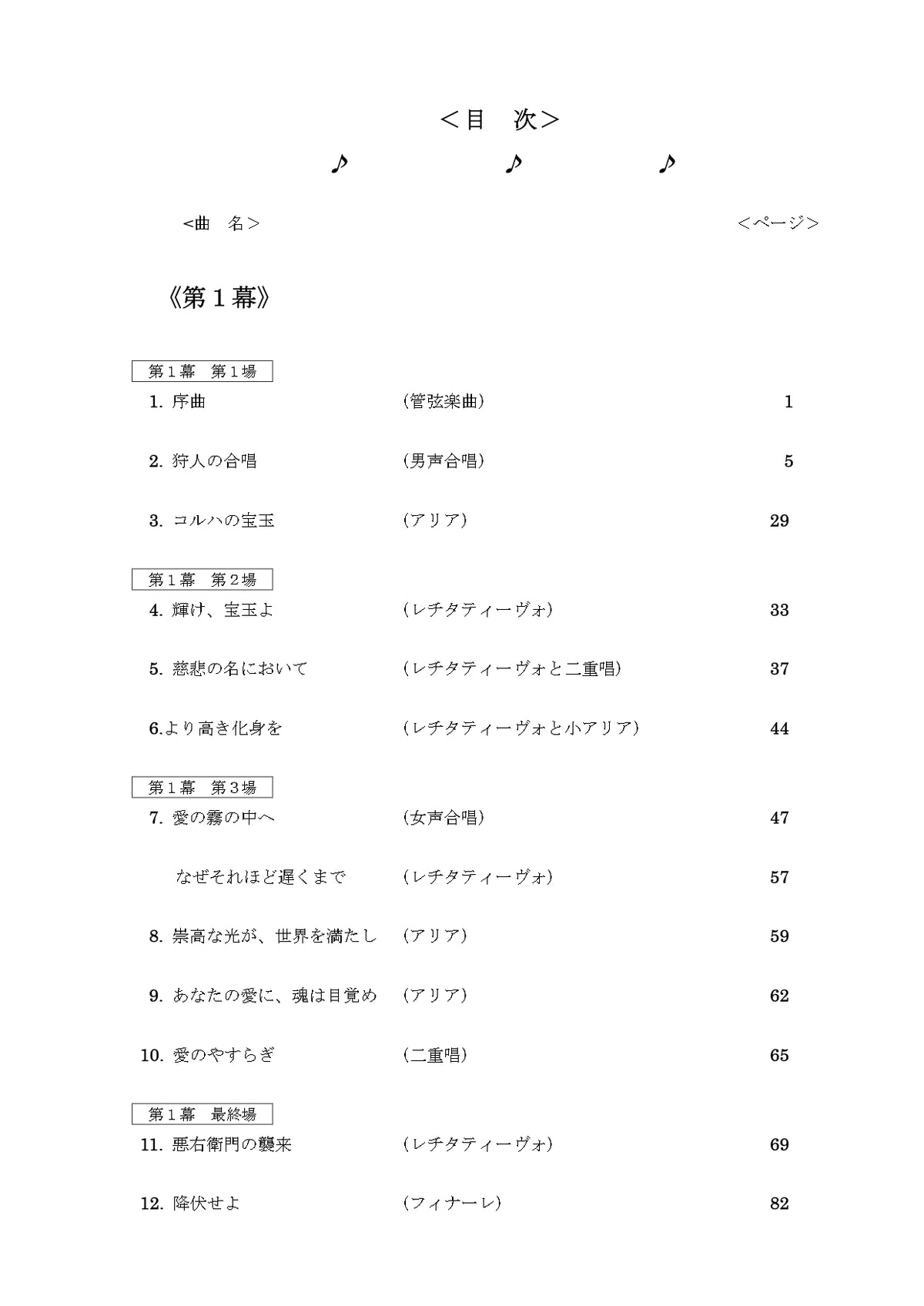 【楽譜】オペラ「白狐」（全３幕）ヴォーカル譜